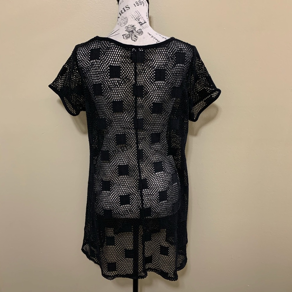 Dotti Black Crochet Short Sleeve Swim Cover Up Size Small - Picture 6 of 9